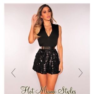 Black sequin sleeveless romper